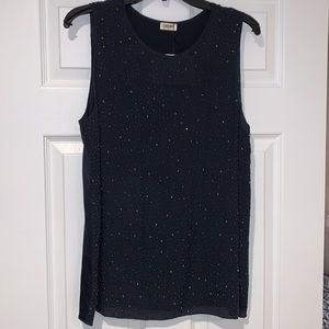 L'Agence Navy Silk Top Polka Dotted with Jewels👚 Size 6 🤩 MC